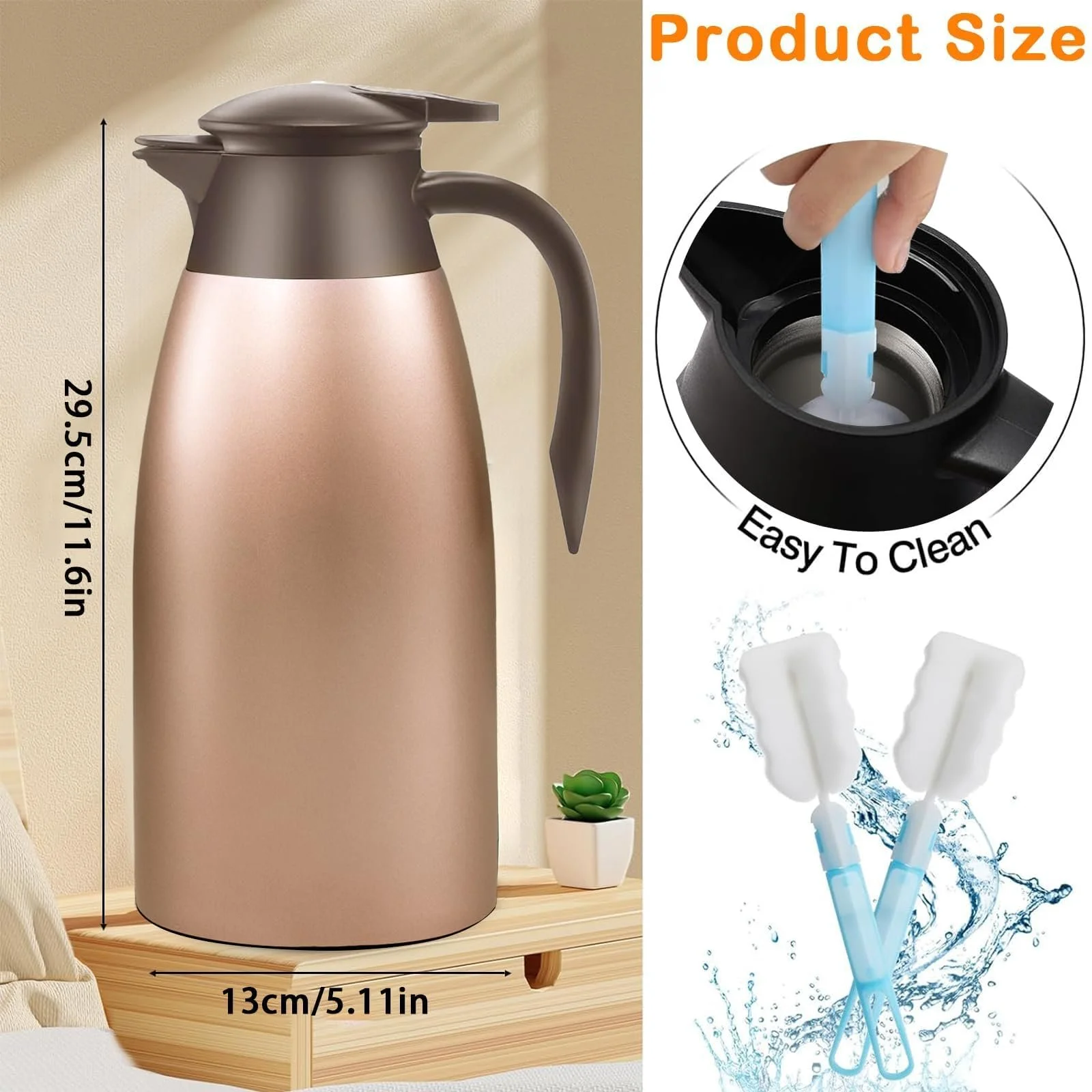 Набір з 2 ізольованих кавників 2 л Нержавіюча сталь - Глечик з подвійними стінками з ручкою, фото №2