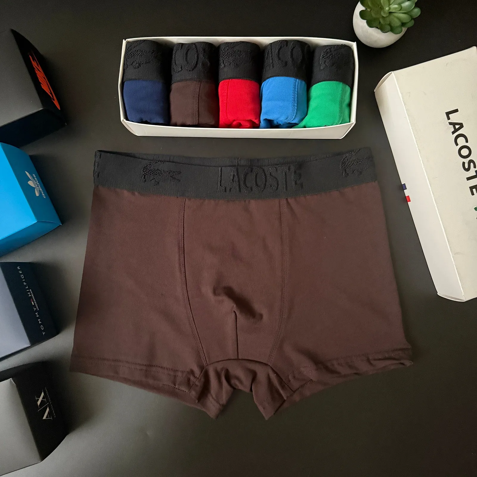 Чоловічі труси боксери комплект Lacoste різнокольорові, фото №6