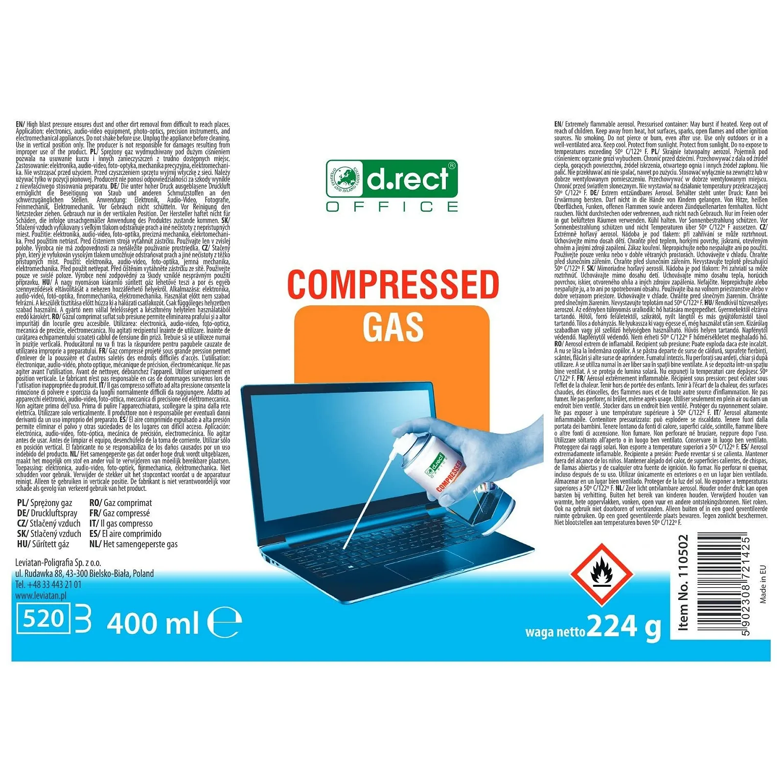 Стиснене повітря D.Rect 110502 400 мл 4 шт., фото №7