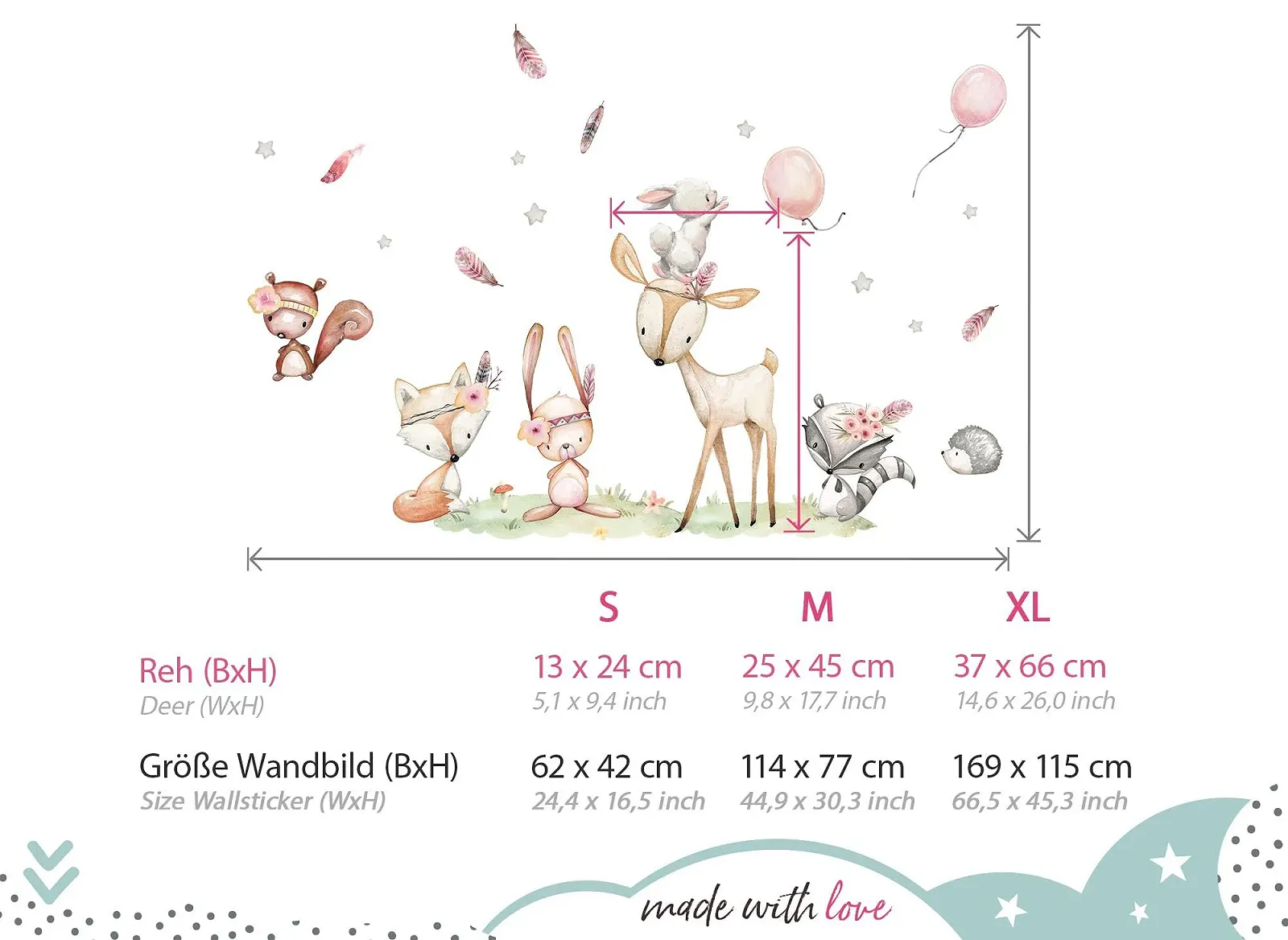 Наклейка на стену Little Deco DL5070 XL Лесные животные Олень Лиса, фото №3