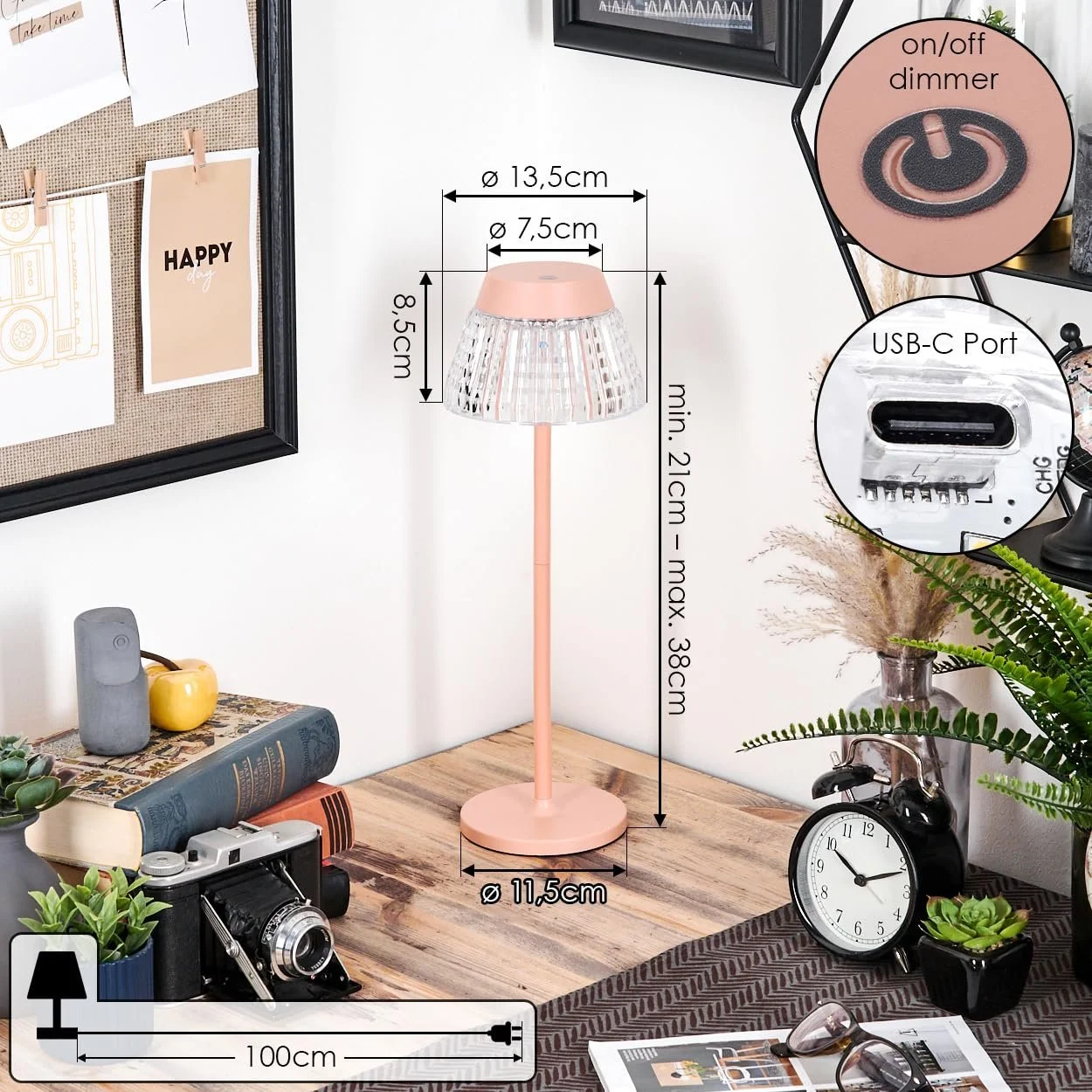 Світлодіодна настільна лампа HOFSTEIN Macos метал / пластик Рожевий/Прозорий 38 см 1 Вт 100 Лм, фото №5