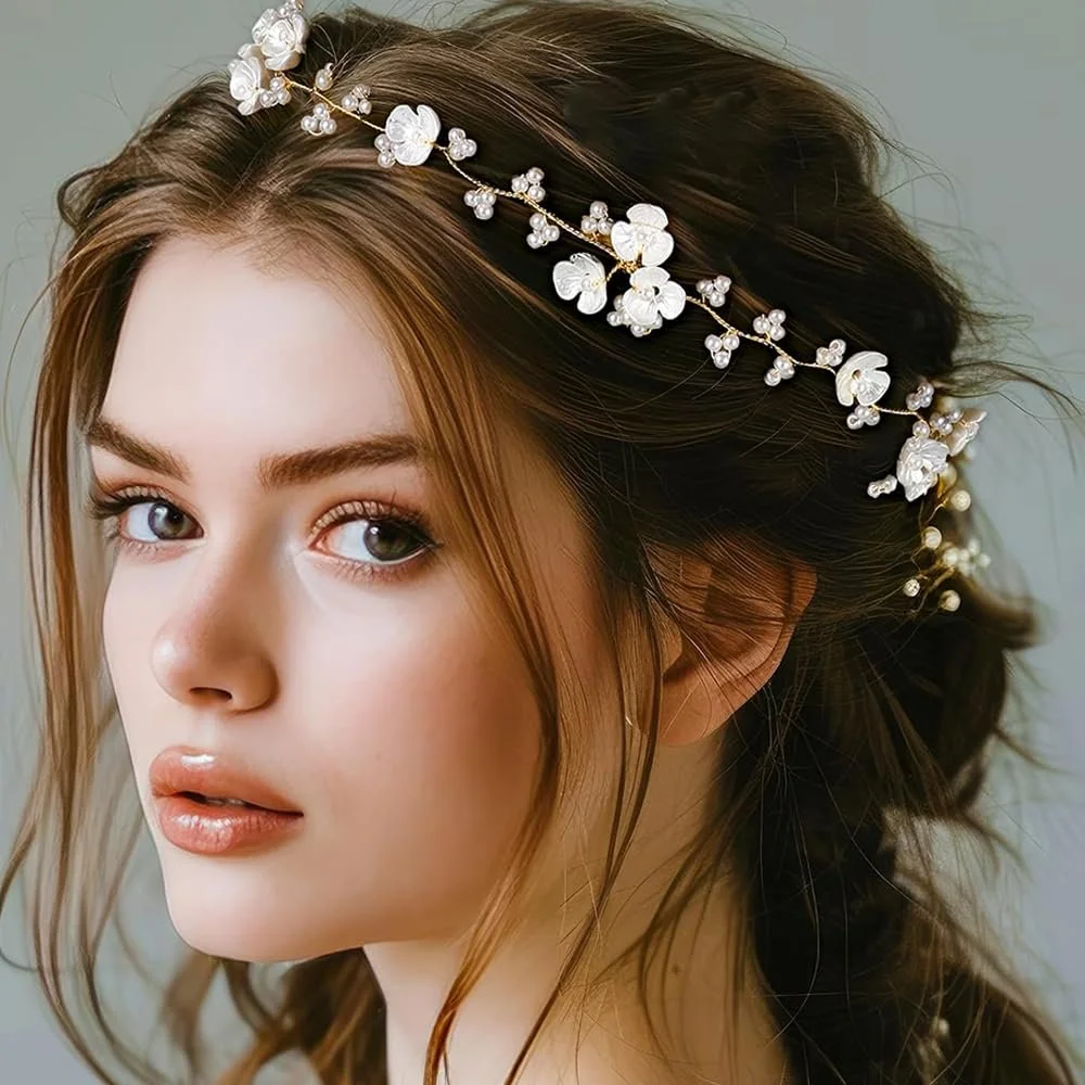 Вінок для волосся з квітами і перлами, 2 шт, фото №5