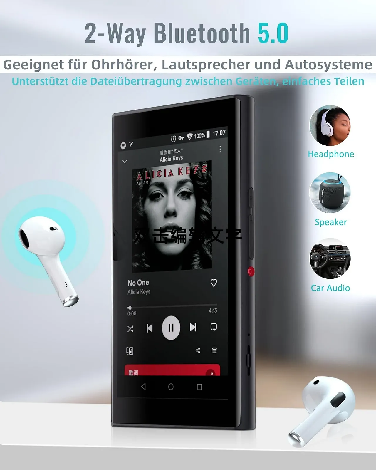 MP3-плеер Pecsu G5 128GB Bluetooth, WiFi, 5-дюймовый сенсорный экран Android 14, Черный, фото №6