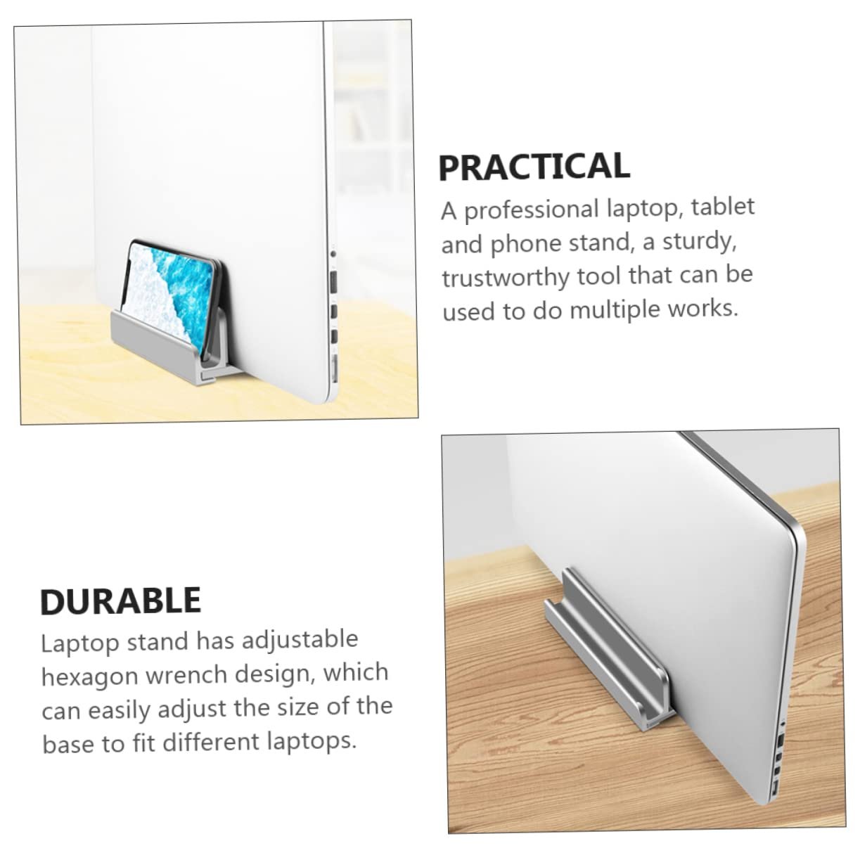 Вертикальна Підставка для ноутбука HOMSFOU Алюмінієва з док-станцією Регульований тримач для смартфона та планшета для дому та офісу, фото №4