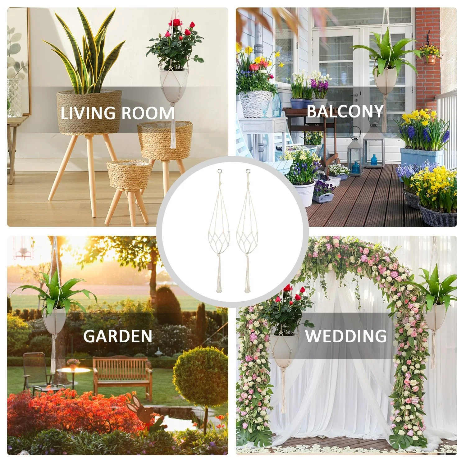 Кошик підвісний макраме Біла сітка Підвісний квітковий горщик Набір 6 шт., фото №6 Кошик підвісний макраме Біла сітка Підвісний квітковий горщик Набір 6 шт., фото №6