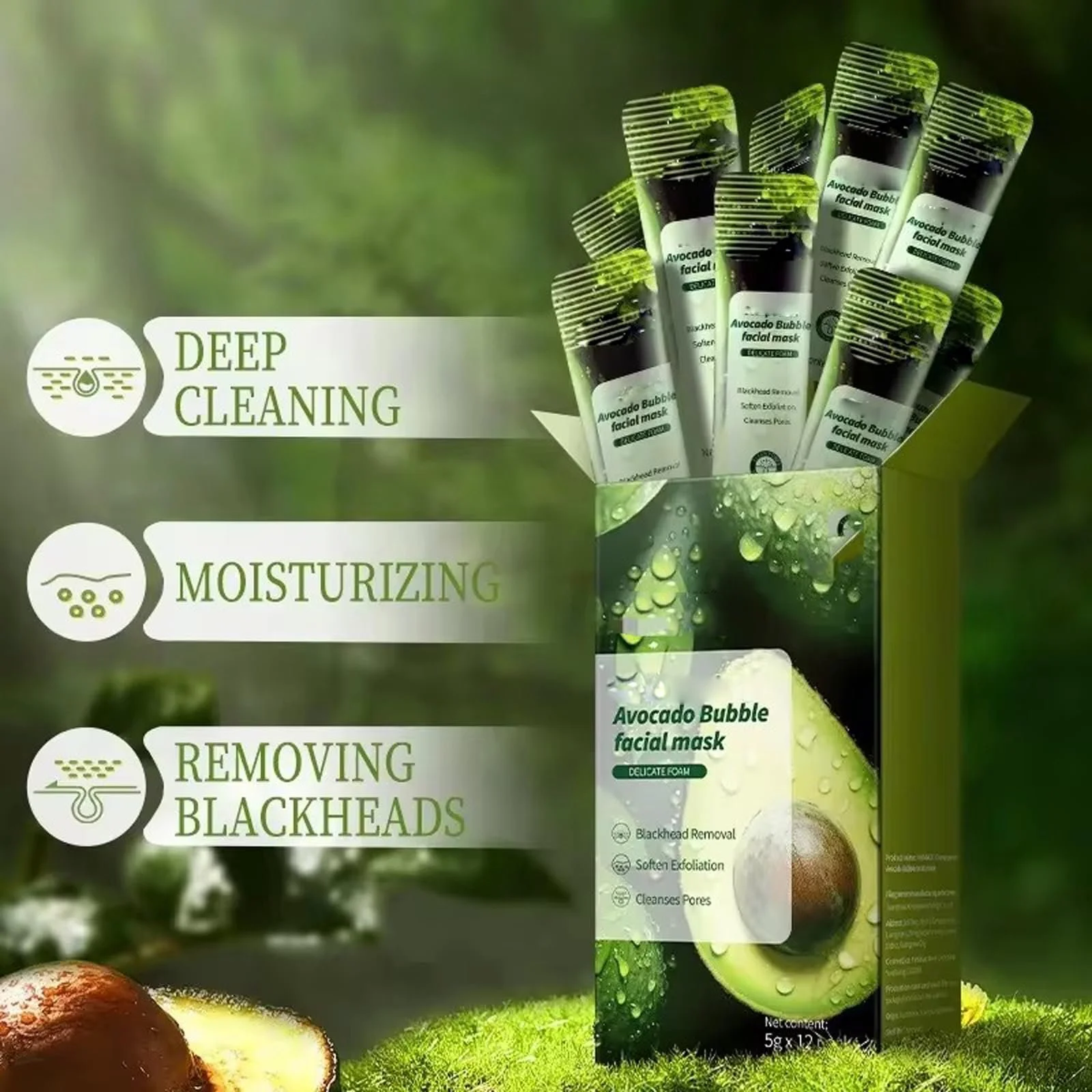 Маска для обличчя Авокадо, 24 шт, Очищуюча бульбашкова маска для обличчя, фото №3