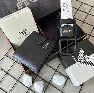 Подарунковий набір брендовий ремінь і гаманець для чоловіка Armani Jeans - Фото 1