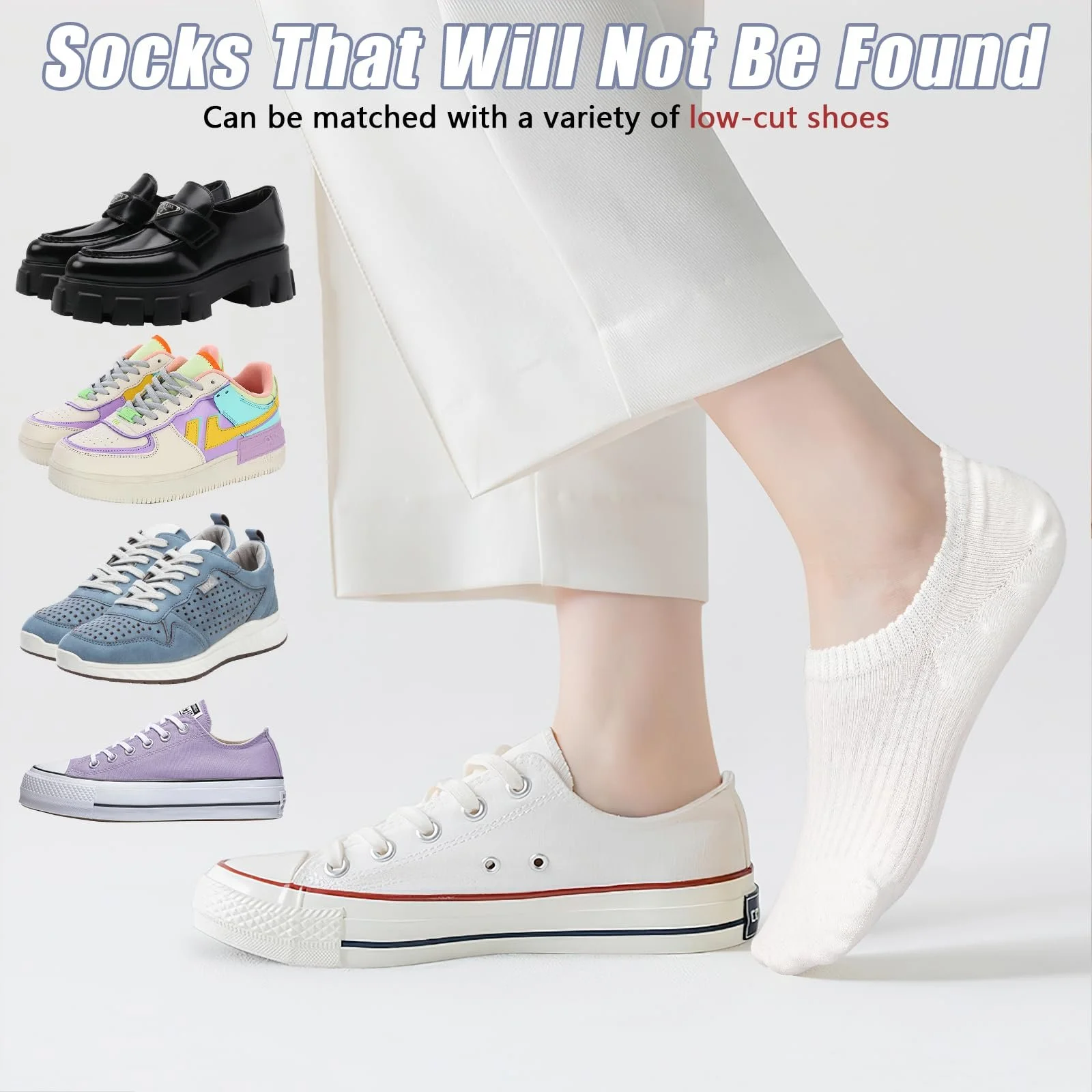Женские носки-невидимки Хлопковые для повседневного использования, Носки с силиконом против скольжения для лоферов, балеток, кроссовок, 6 пар, фото №3