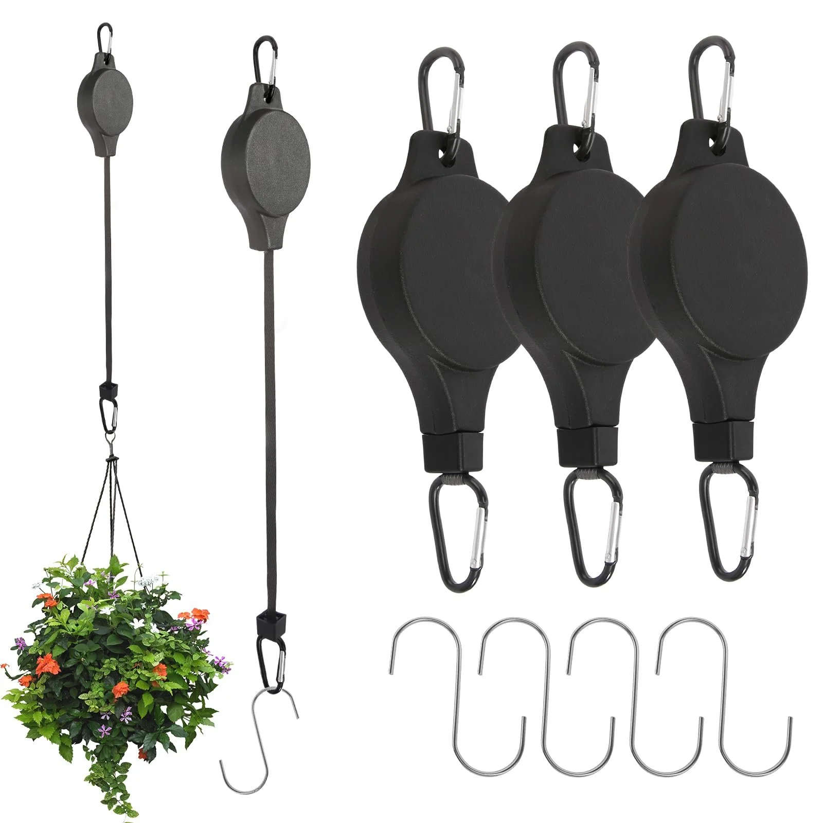Крючки для растений выдвижные 4 шт. Высокопроизводительные с нейлоновым тросом 80 см Черные, фото №1