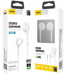 Навушники з мікрофоном Aspor A219 Stereo Earphone (3.5мм)- білий - Фото 1