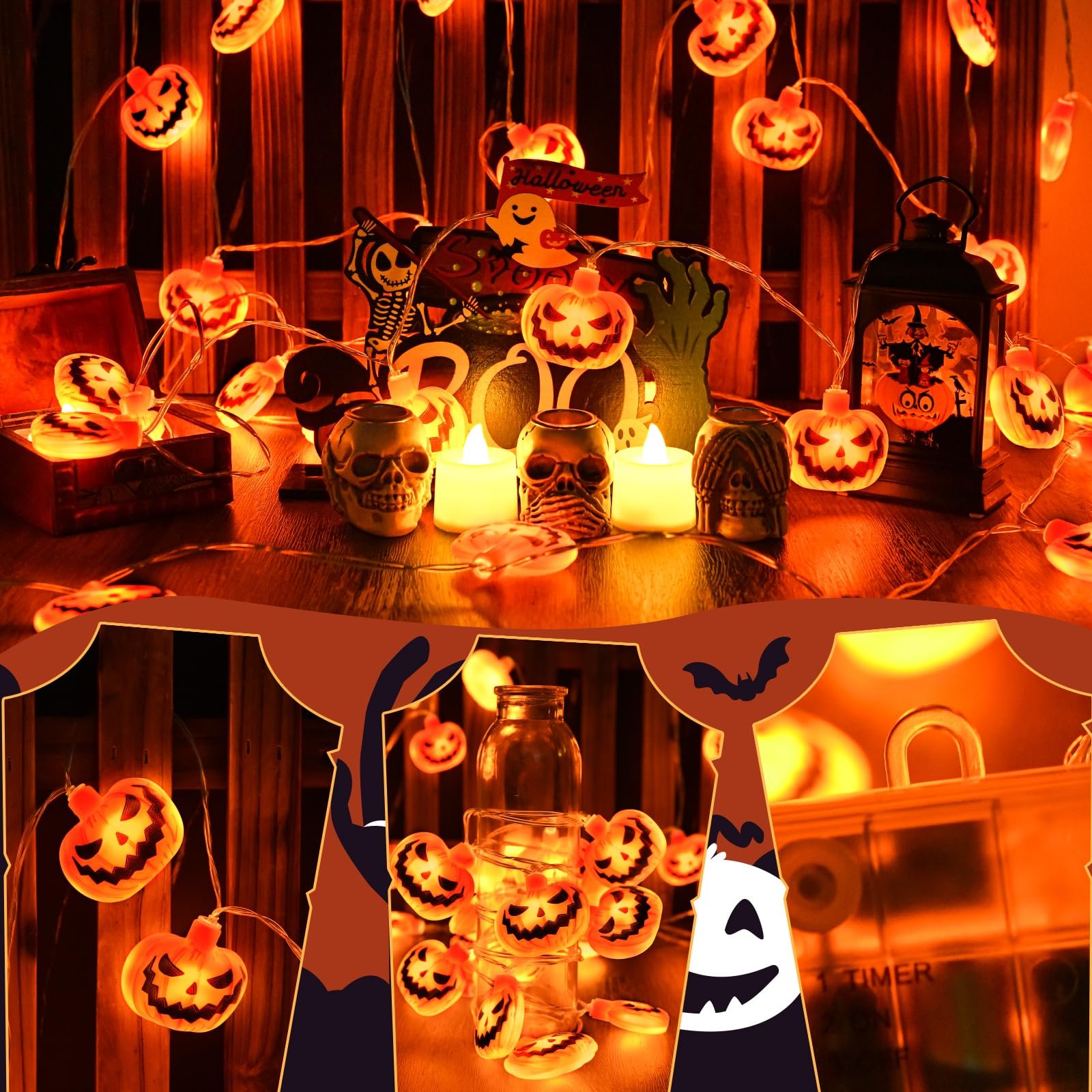 Гирлянда Dalugo Halloween Fairy Lights, 3 м, 20 LED, тыква, с таймером 6 часов, IP65 водонепроницаемая, фото №6