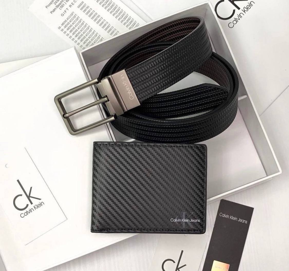 Чоловічий подарунковий набір ремінь та портмоне у фірмовому упакуванні Calvin Klein Jeans, фото №3