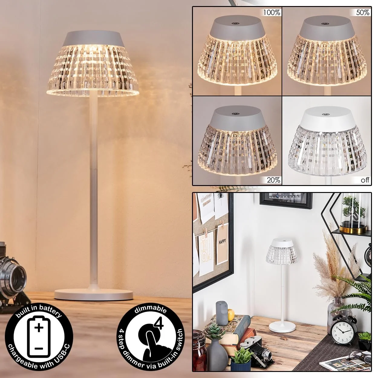 Настільна світлодіодна лампа HOFSTEIN Macos 1 Вт 100 лм Білий/Прозорий, фото №2