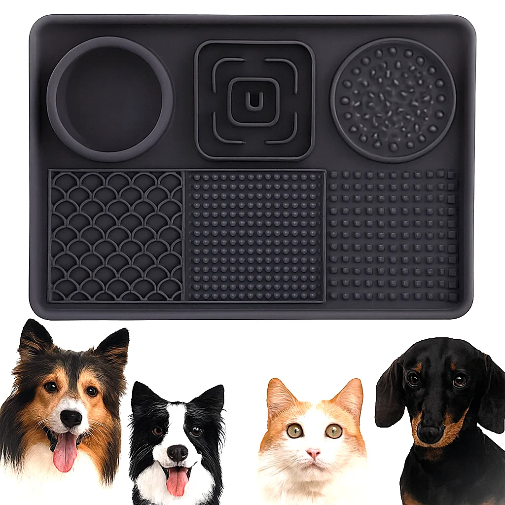 Миска килимок для тварин Пухнасте Щастя підлогова для годування 31х21 см Чорна, фото №1