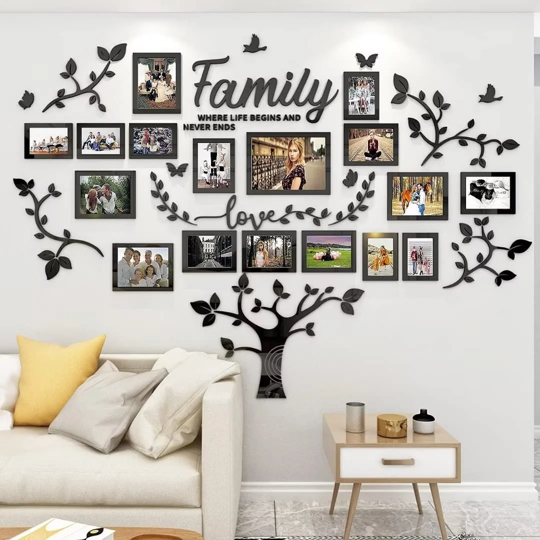 Наклейка на стіну Family Tree 3D DIY з фоторамками 146 x 207 см Чорна, фото №2 Наклейка на стіну Family Tree 3D DIY з фоторамками 146 x 207 см Чорна, фото №2