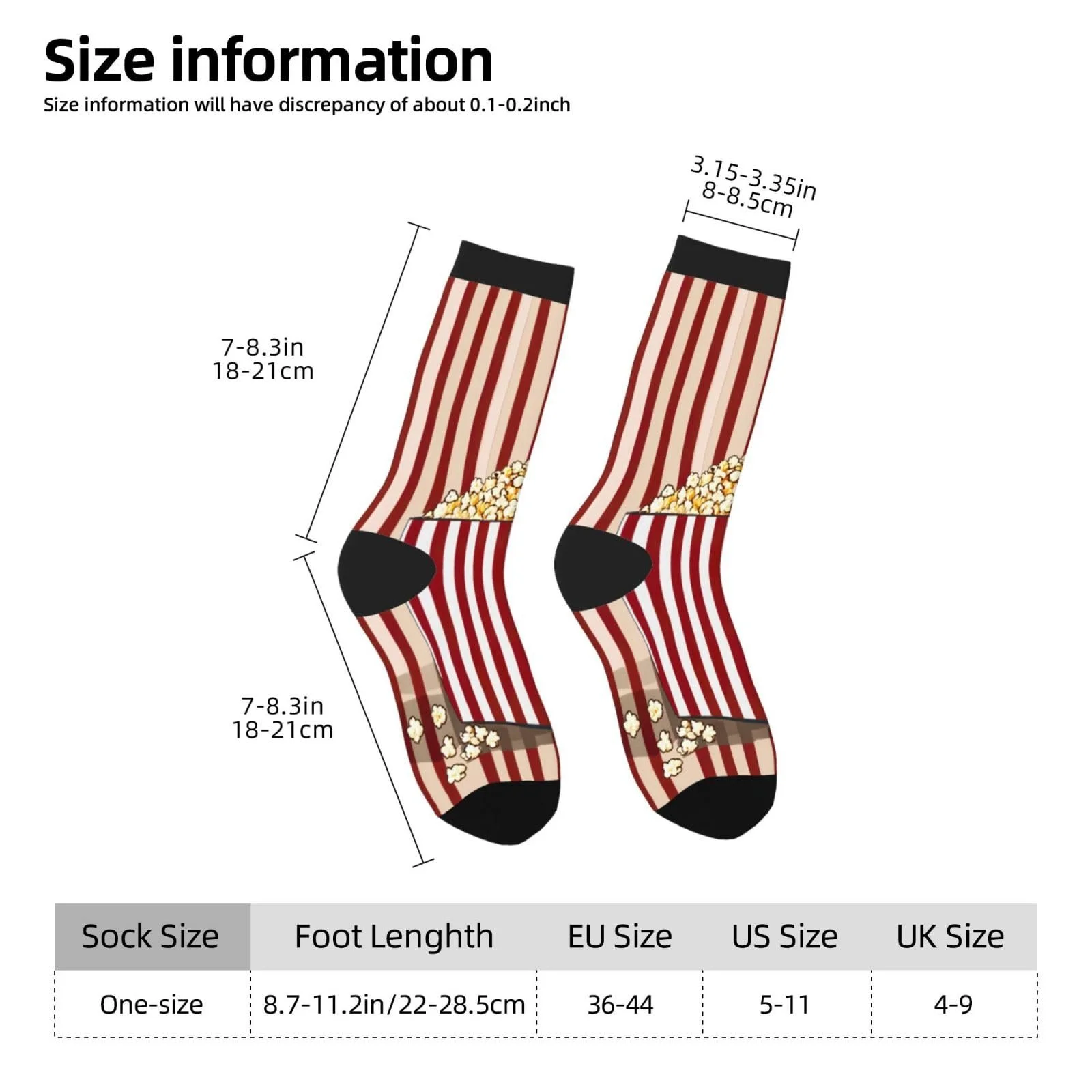 Мягкие, эластичные носки с принтом попкорна для спорта, повседневной носки, активного отдыха и повседневной одежды, фото №5