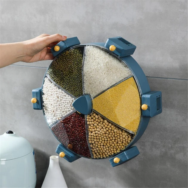 Карусель для зерен настенная с вращением 360 Kitchen Storage Box 6-in-1 кухонный набор круп креплением, фото №3 Карусель для зерен настенная с вращением 360 Kitchen Storage Box 6-in-1 кухонный набор круп креплением, фото №3