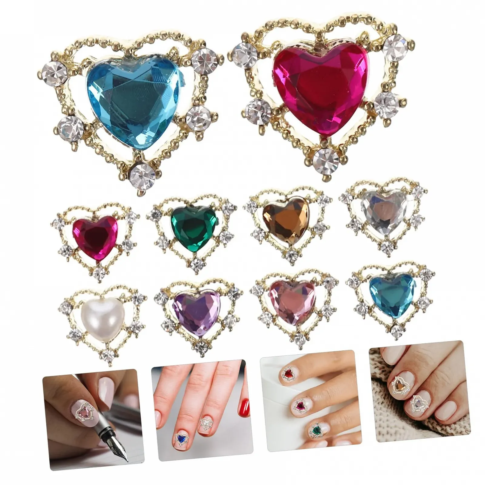 VILLCASE Прикраса для нігтів Серце Манікюрні аксесуари зі стразами для натуральних штучних нігтів, саморобні прикраси, фото №3