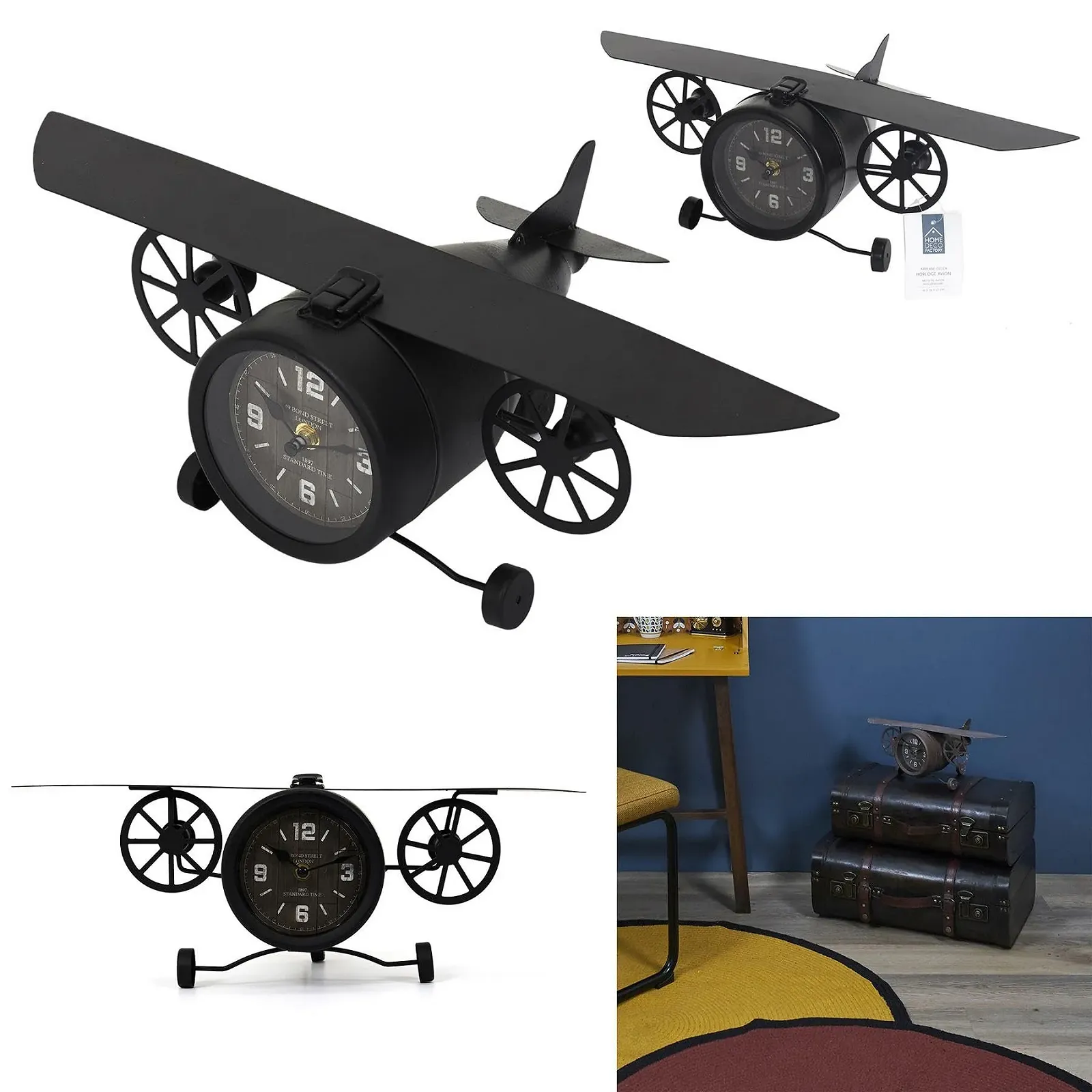 Настільний годинник The Vintage Airplane Clock Чорний, фото №4 Настільний годинник The Vintage Airplane Clock Чорний, фото №4