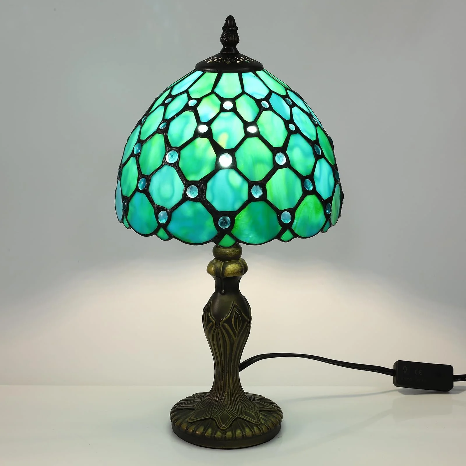 Настільна лампа Tiffany Retro Vintage Handcraft Glass Lampshade E27 LED Блакитна, фото №6