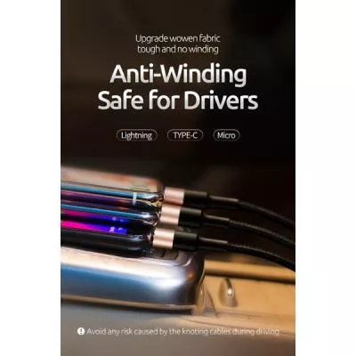 Дата кабель USB 2.0 AM to Lightning Micro 5P Type-C 1.2m T-F815 T-PHOX (T-F815 Mix Black/Gold, фото №7