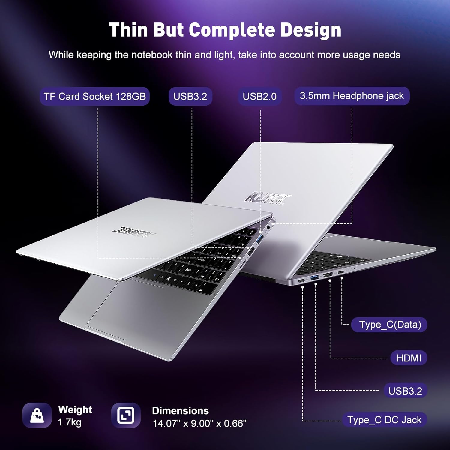 Ноутбук 15.6" Acemagic AX15 Intel N97 RAM 16GB SSD 512GB Windows 11 Алюминиевый корпус (UKR), фото №5