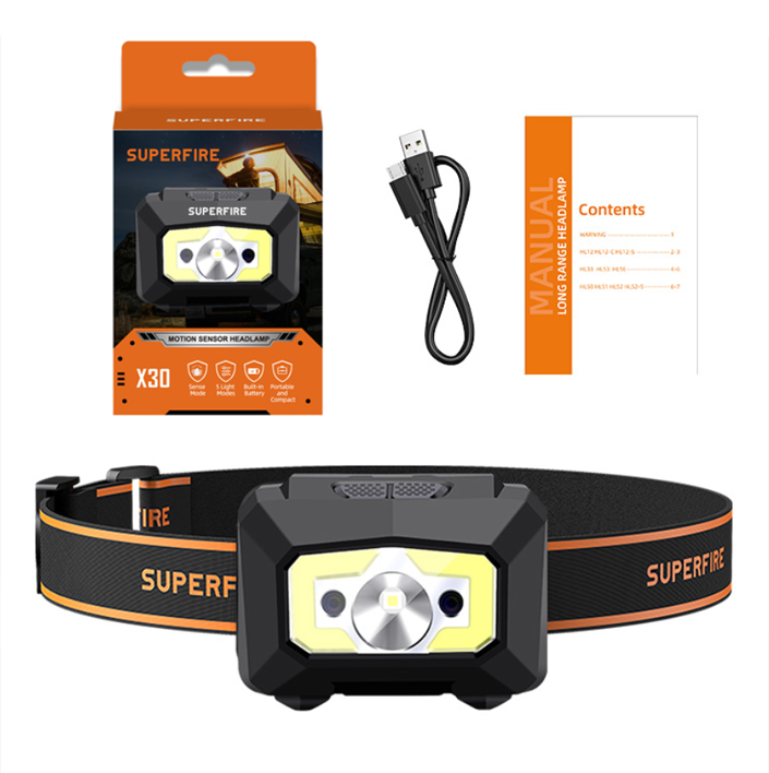 Фонарь налобный аккумуляторный X30 SuperFire 340 Lumen IP44, фото №4