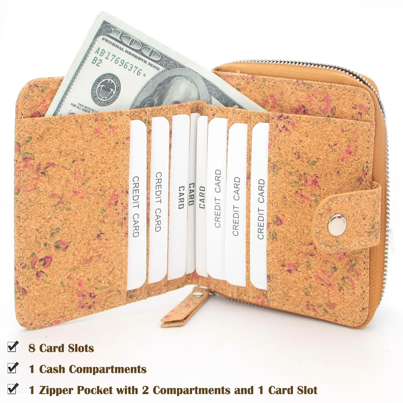 Кошелек boshiho Cork 01 веганский из пробкового материала на молнии, фото №2 Кошелек boshiho Cork 01 веганский из пробкового материала на молнии, фото №2