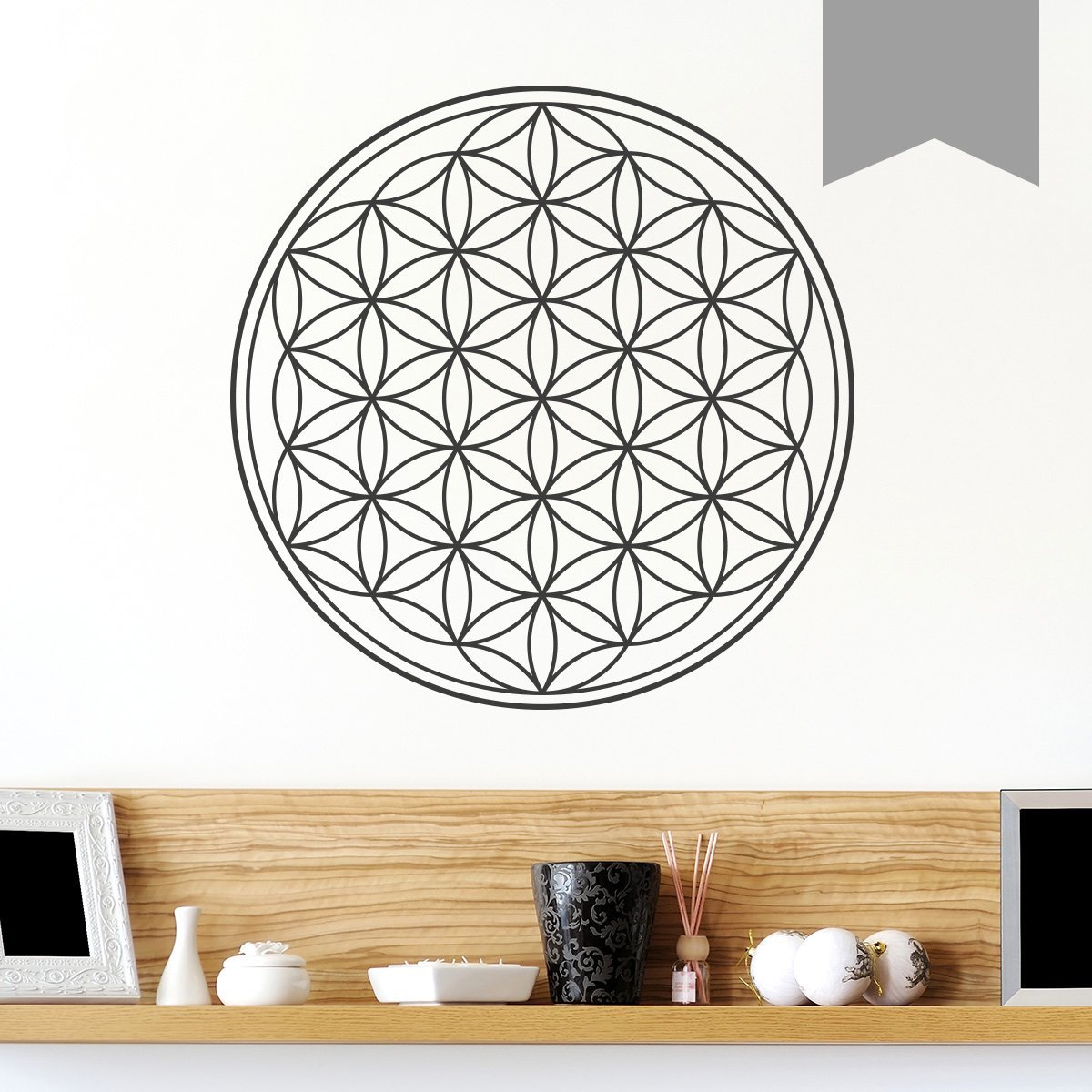Наклейка на стіну Flower of Life 60 x 60 см Середньо-сірий, фото №1