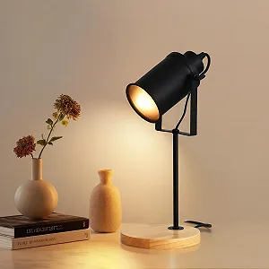 Настольная лампа Industrial с деревянным основанием E27 Регулируемая Черная - Фото 1