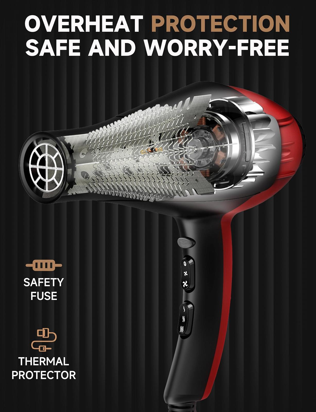 Фен Professional Ion, 2400 Вт, AC-мотор, з дифузором, 40 мільйонів негативних іонів, 3 режими нагріву, 2 швидкості, чорний, фото №5