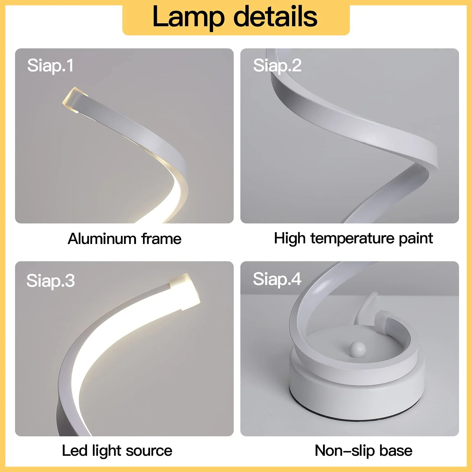 Настільні лампи 2 шт. Spiral LED 16 Вт 1440 лм 4500 K White, фото №5