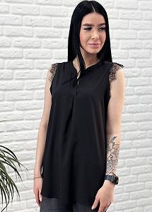 Женская легкая летняя удлиненная блуза с кружевом GF04171 цвет черный размер 46 synthetic.ua - Фото 1