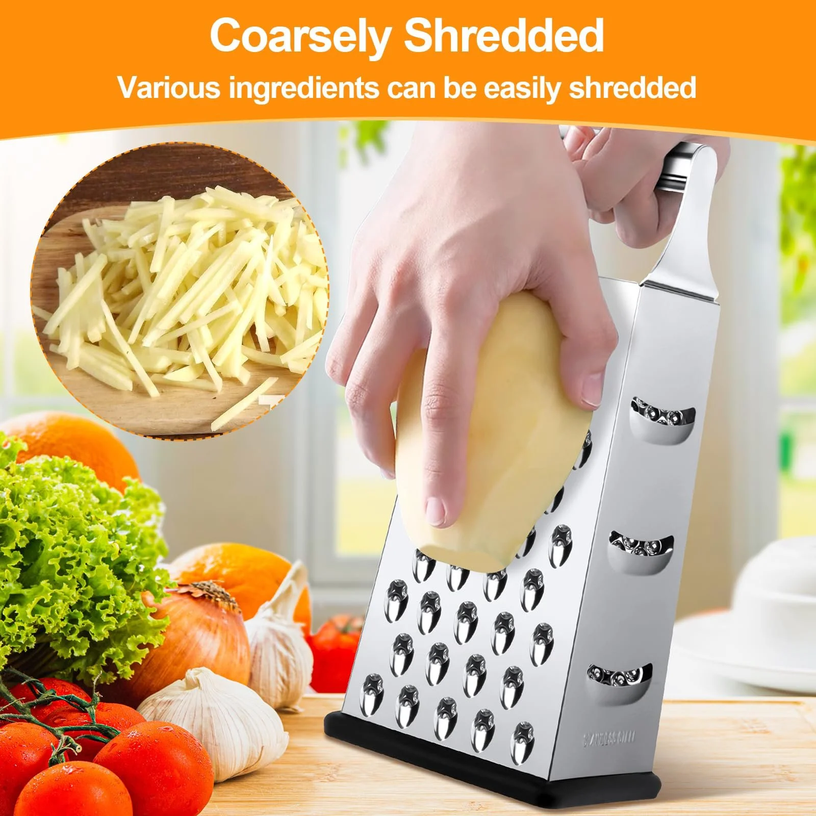 Терка квадратна з нержавіючої сталі, 4-стороння, фото №3 Терка квадратна з нержавіючої сталі, 4-стороння, фото №3