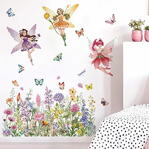 Наклейки на стіну Runtoo Fairy Floral Wildflowers Butterfly Elves - Фото 1