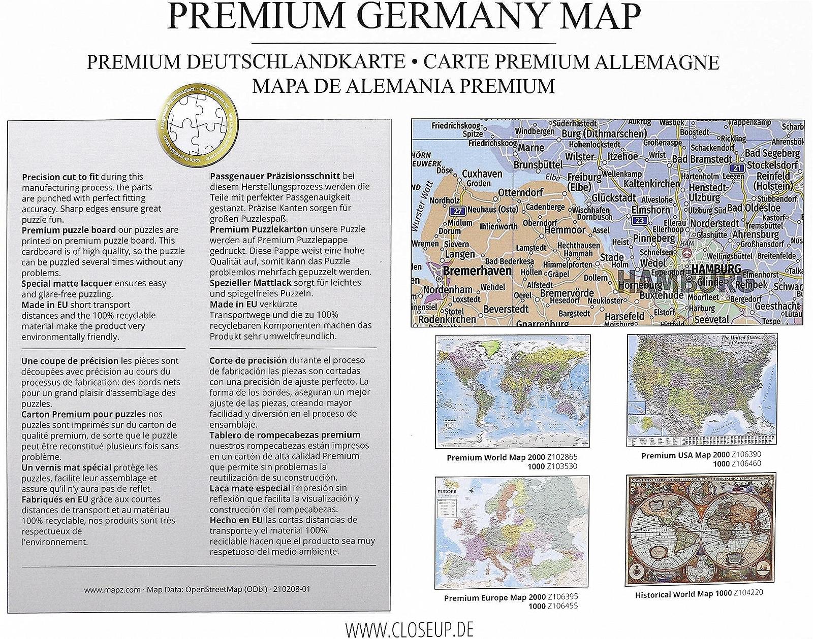 Пазл Close Up Germany Premium Map 2021 1000 деталей 68 x 48 см, фото №3