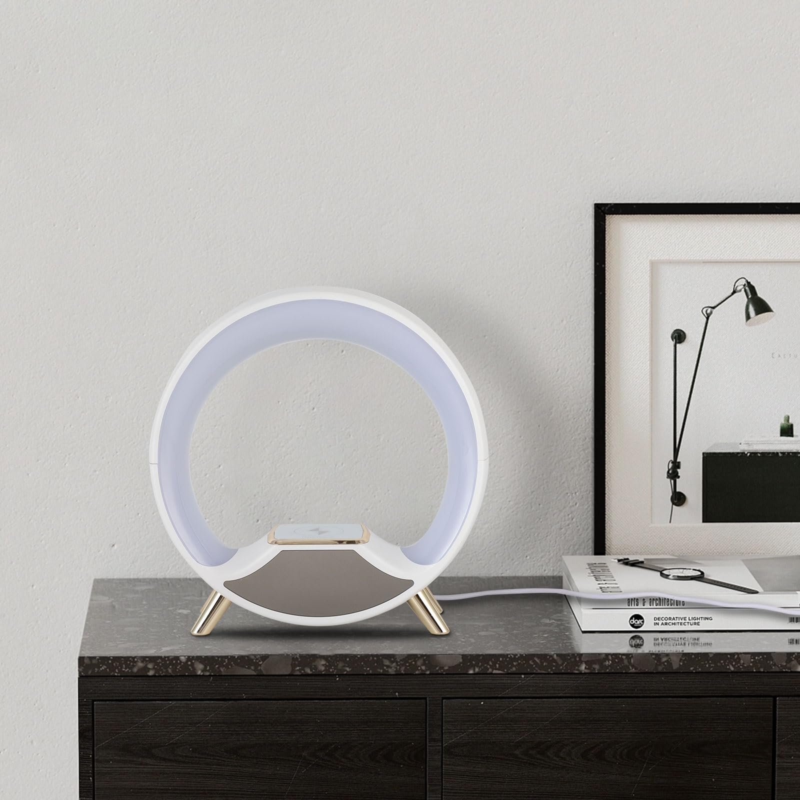 Настільна лампа нічна USB з бездротовою швидкою зарядкою 15W таймером та зміною кольорів Біла, фото №9