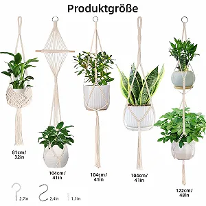 Набір підвісних кашпо макраме з бавовняної мотузки 5 шт. з гачками synthetic.ua - Фото 1