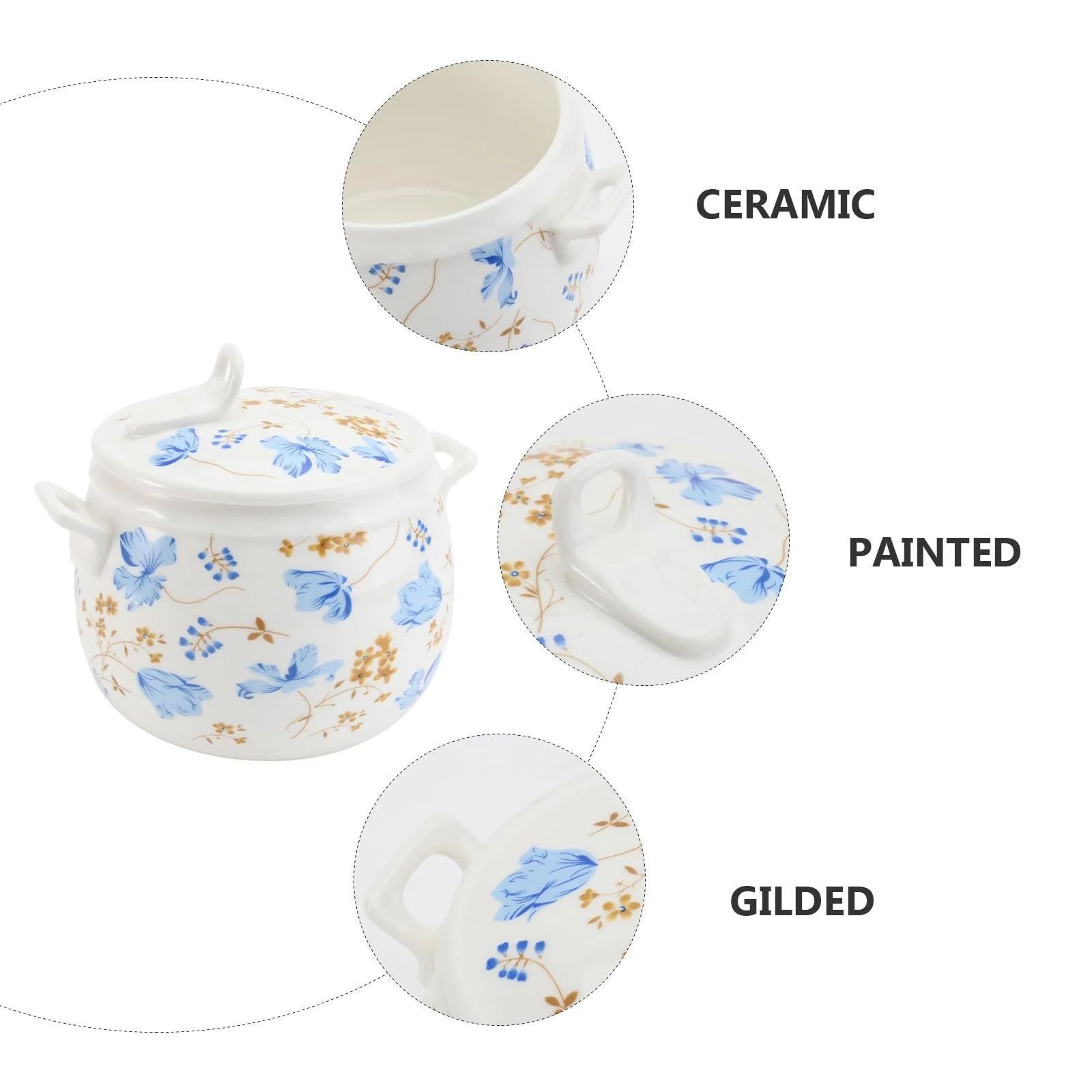 Кастрюля для тушения Keramik керамическая с крышкой декор Орхидеи термостойкая с ручками, фото №2