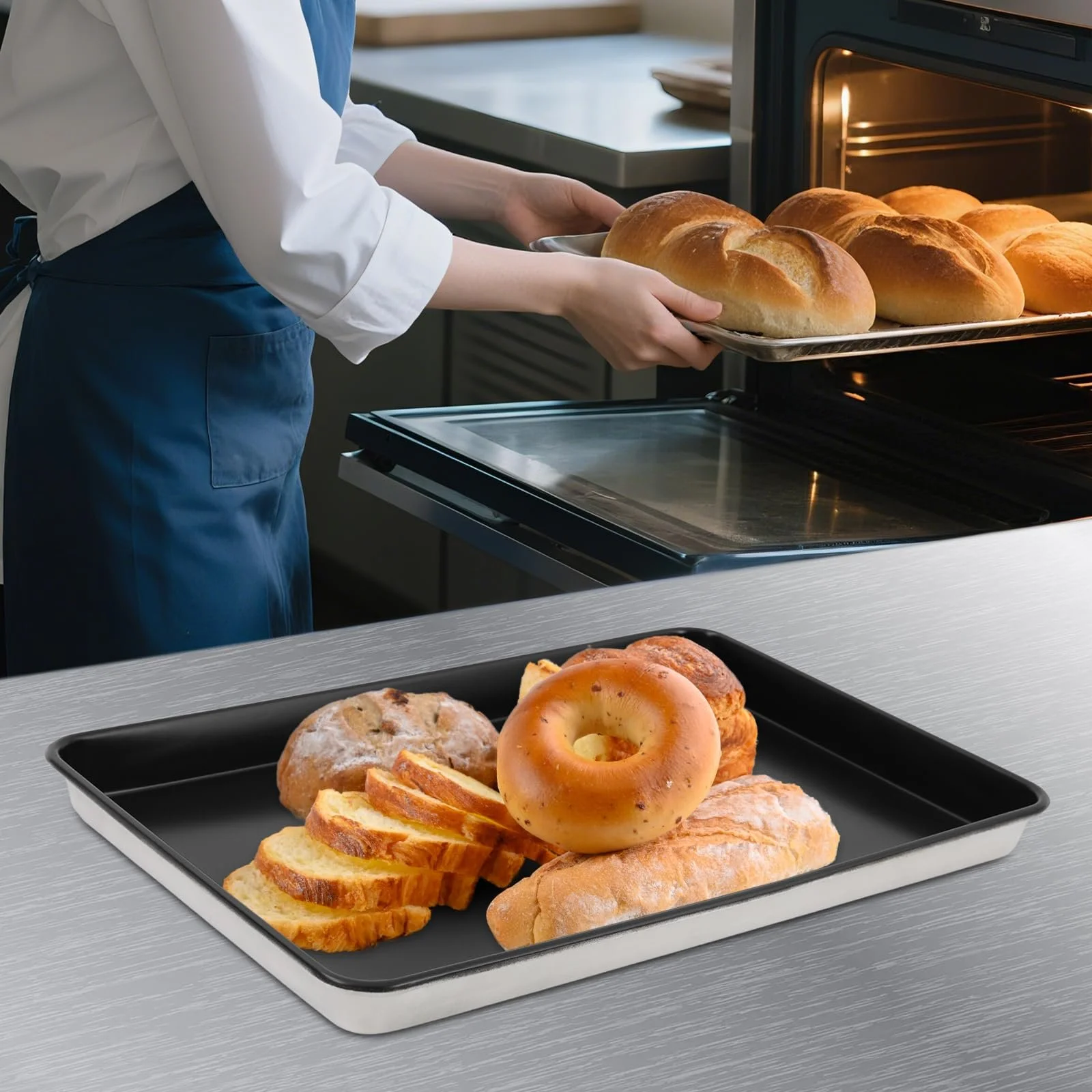 Деко для випікання прямокутне 60 x 40 x 5 см алюмінієвий сплав чорне, фото №5