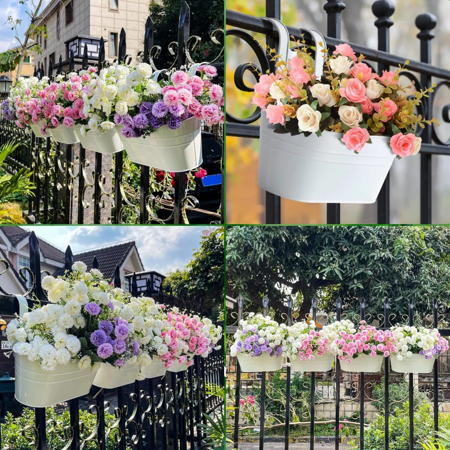 Подвесные цветочные горшки LATERN Металл 27.5 см со съемным крючком 4 шт. белый, фото №7