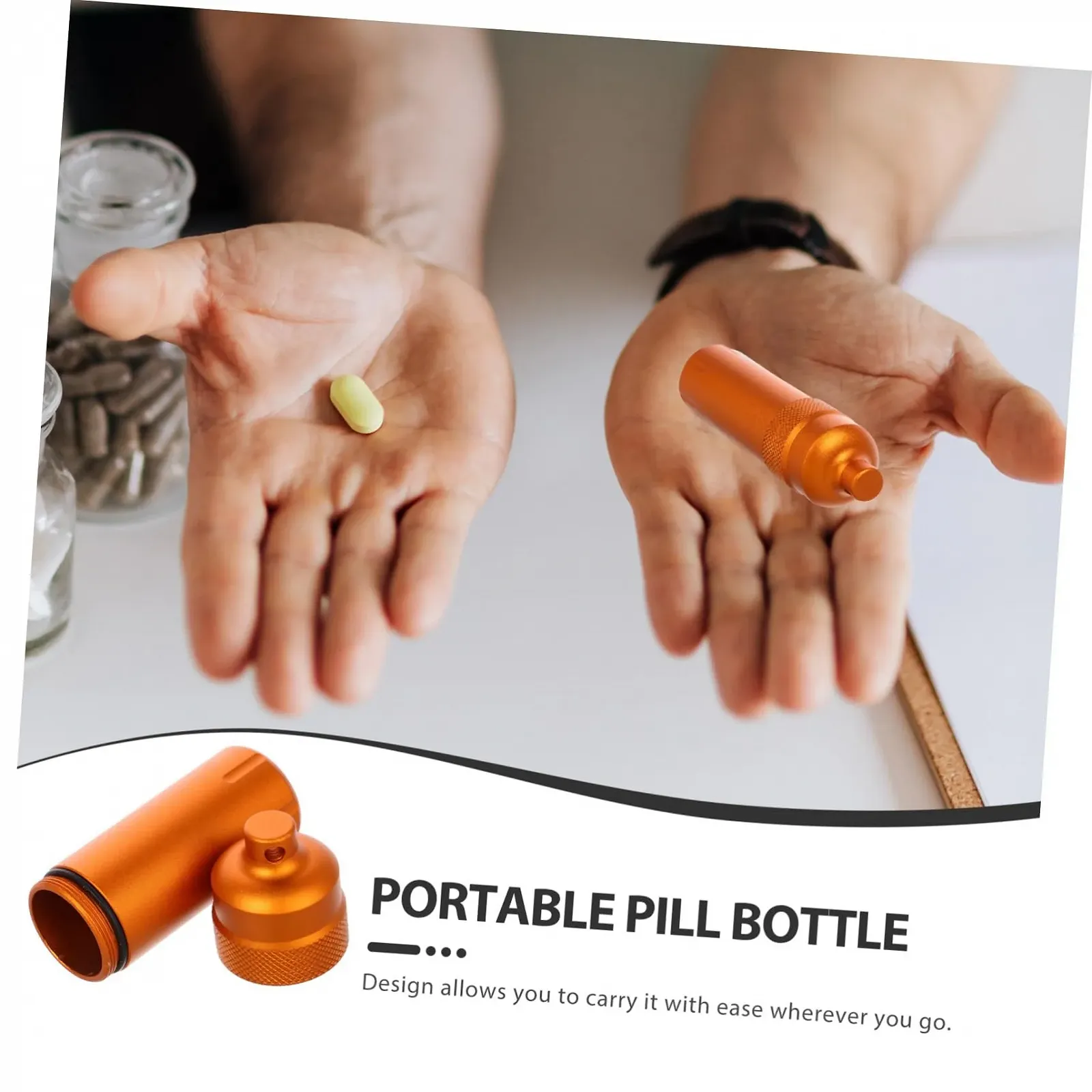 Контейнер для медикаментів водонепроникний тримач таблеток таблетниця футляр для ліків дорожній контейнер для таблеток помаранчевий алюмінієвий сплав, фото №2