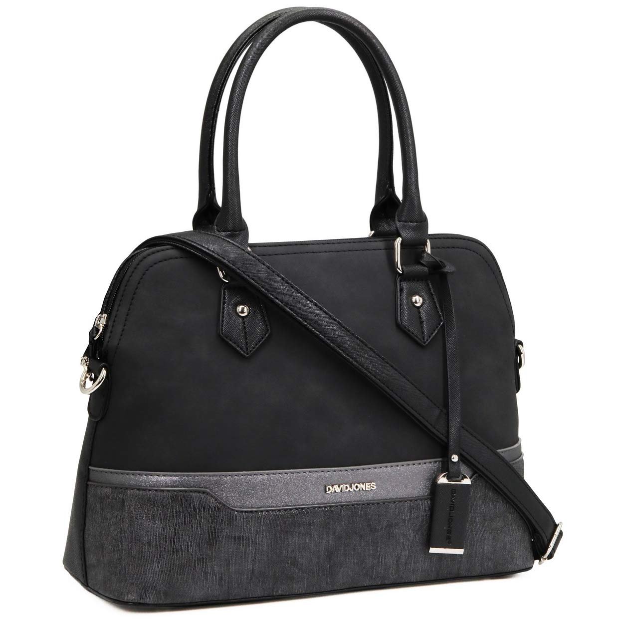 Сумка з ручками David Jones Bugatti Bowling Style, тоут, PU шкіра, різнокольорова смужка, чорний, фото №4
