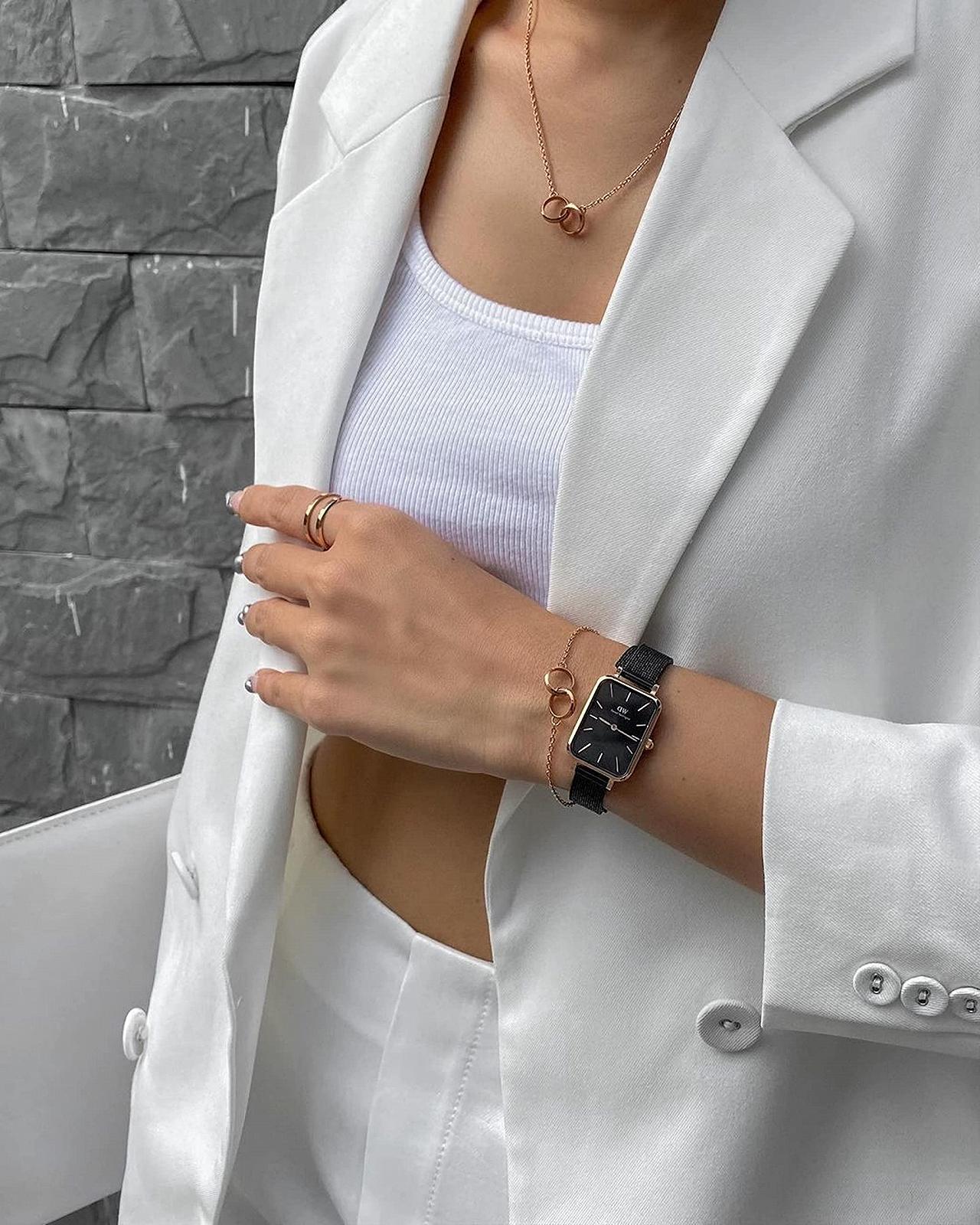 Часы Квадро Daniel Wellington Sheffield Ремешок из итальянской черной кожи, 20 x 26 мм, Розовое золото, DW00100435-AMZUK, фото №7