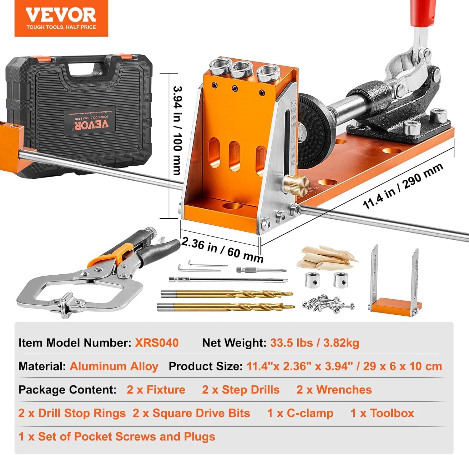 Кондуктор для косих отворів VEVOR XRS040 / 9.5 мм діаметр свердла / Регульована глибина 12.7-38.1 мм / Чорний-Помаранчевий, фото №8