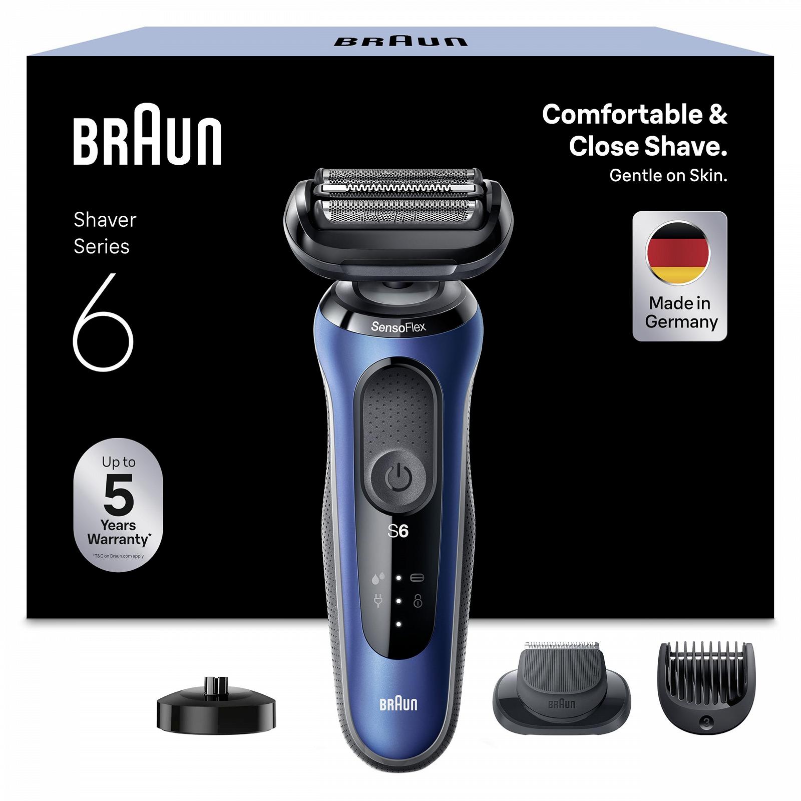 Электробритва Braun Series 6 61-B4500cs с насадкой-триммером для бороды SensoFlex зарядная станция влажное и сухое бритье Blue, фото №1 Электробритва Braun Series 6 61-B4500cs с насадкой-триммером для бороды SensoFlex зарядная станция влажное и сухое бритье Blue, фото №1