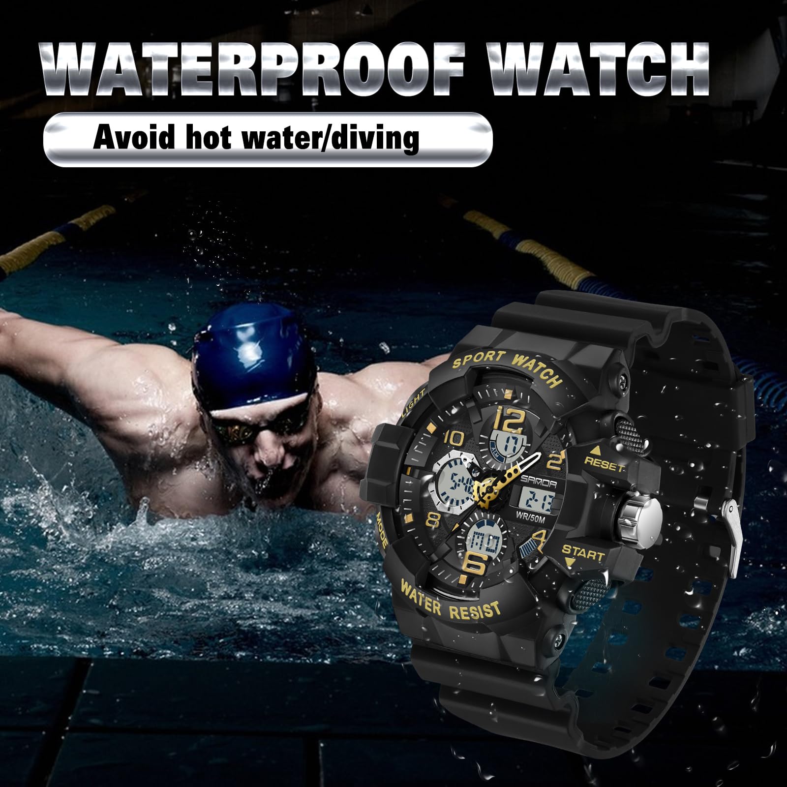 Годинник findtime Digital Men's Military Outdoor Stopwatch 50m Waterproof Two Time Zones Light Alarm Clock Tactical, фото №4 Годинник findtime Digital Men's Military Outdoor Stopwatch 50m Waterproof Two Time Zones Light Alarm Clock Tactical, фото №4