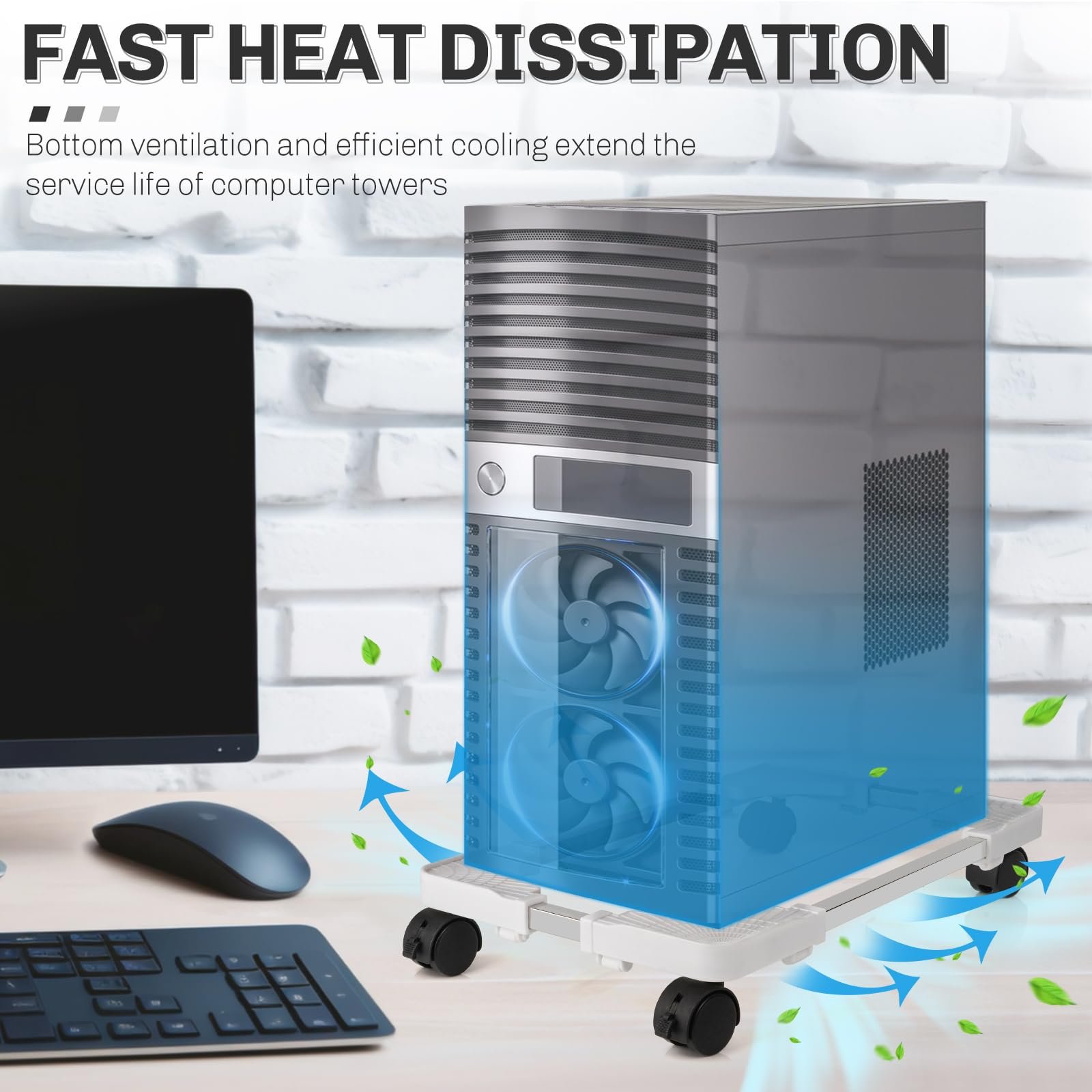 Мобильная Подставка для ПК Liitrton Регулируемая с 4 роликами Белая, фото №4