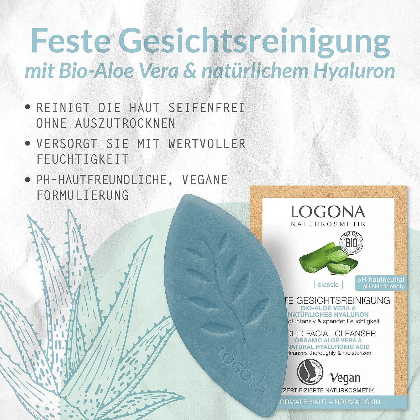 Твердий засіб для вмивання LOGONA Naturkosmetik Зволожуючий Біо-Алое Вера та Натуральний Гіалурон, фото №3 Твердий засіб для вмивання LOGONA Naturkosmetik Зволожуючий Біо-Алое Вера та Натуральний Гіалурон, фото №3