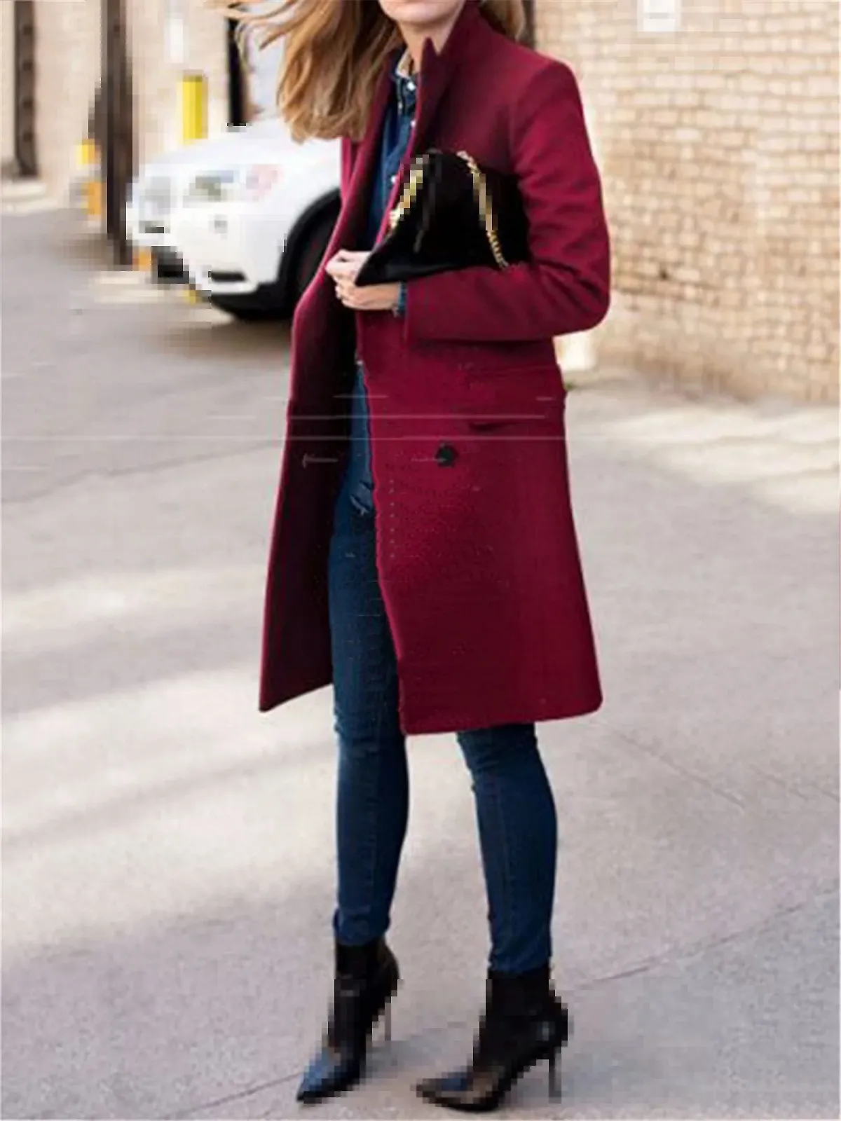 Шерстяное пальто Sweejim Осень-Зима Двубортное Повседневное Длинное, фото №3